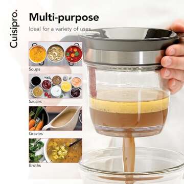 Cuisipro Fat Separator with Bottom Release, Plastic, 4 Cup Strainer with Handle, Grease Strainer Dishwasher Safe, Oil Separator for Kitchen
