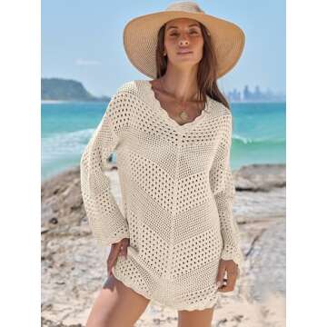 ANRABESS Women Swimsuit Crochet Swim Cover Up Summer Bathing Suit Swimwear V Neck Mesh Knit Beach Dr...