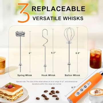 Rechargeable YUSWKO Milk Frother with 3 Mixing Heads