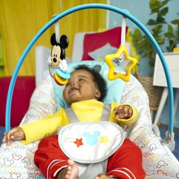 Bright Starts Disney Baby Mickey Mouse Infant to Toddler Rocker & Seat with Vibrations and Removable -Toy Bar, 0-30 Months Up to 40 lbs (Original Bestie)