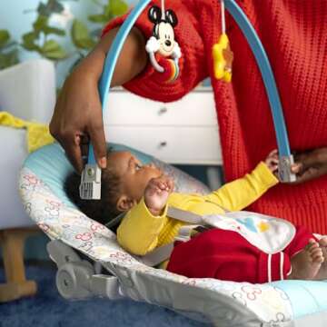 Bright Starts Disney Baby Mickey Mouse Infant to Toddler Rocker & Seat with Vibrations and Removable -Toy Bar, 0-30 Months Up to 40 lbs (Original Bestie)