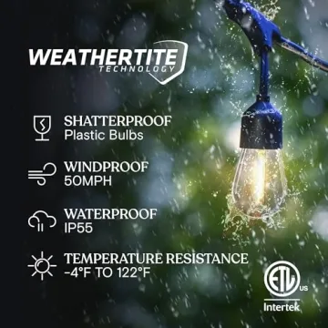 Brightech Ambience Pro Solar Powered String Lights - Commercial Grade Waterproof Patio Lights with 27 Ft Edison Bulbs - Shatterproof LED Solar Outdoor String Lights - 1W LED, Soft White Light