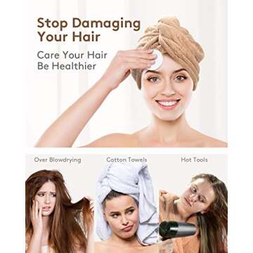 YFONG 3 Pack Hair Drying Towels, Hair Towel with Button, Super Absorbent Microfiber Hair Towel for Curly Hair, Fast Drying Hair Wraps for Women Girls, Microfiber Towel for Hair