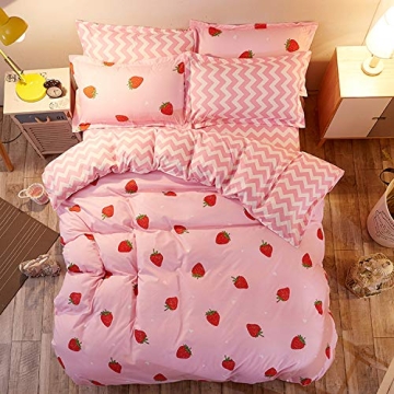 Kawaii Strawberry Comforter Set for Girls Women Kids