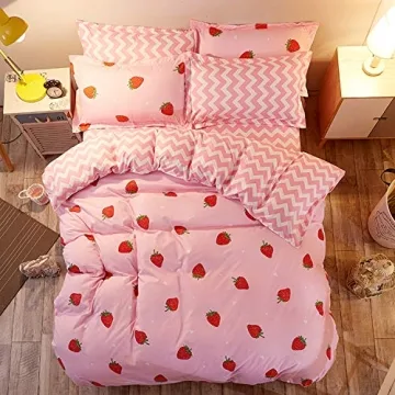 Kawaii Strawberry Comforter Set for Girls Women Kids
