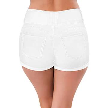 Roswear Women's High Waisted Stretchy Denim Shorts - Cuffed Jean Shorts in White, X-Large