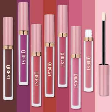 QiBest 7Pcs Matte Liquid Lipstick and 1Pcs Lip Plumper Makeup Set, Pigmented Waterproof Halloween Lip Make Up Valentine's Gift Lip Gloss Sets Long Wearing Velvet Lip Kit for Teens & Women