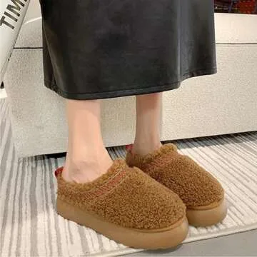 Winter Fuzzy Slippers for Women Platform Snow Boots Thickened Flat Boots Fur Lined Warm Durable Shoes Home Slippers Anti-Slip Boot for Outdoor - 39