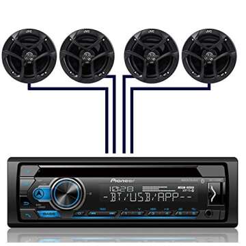 Pioneer DEH-S4100BT Single DIN Bluetooth in-Dash CD USB MP3 AUX AM/FM MIXTRAX Pandora Spotify Android Car Stereo Receiver with 2 Pairs JVC 6.5" 300W 2-Way Coaxial Car Speakers