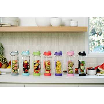 Infusion Pro 32 oz Fruit Infuser Water Bottle with Insulated Sleeve & 50 Recipe Fruit Infusion Water eBook : Bottom Loading, Large Water Infuser for More Flavor : Unique Gift Idea for Women