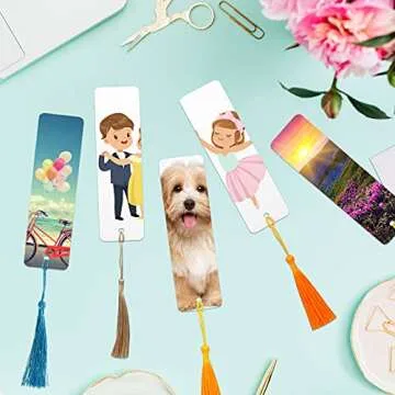 Outus Sublimation Blank Bookmark Metal Blank Bookmarks with Hole and Tassels Sublimation Blank Bookmarks to Decorate DIY Crafts for DIY Projects and Present Tags