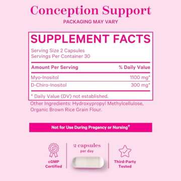 Pink Stork Myo-Inositol & D-Chiro Inositol: 3.6:1 Blend to Support Fertility, Hormone Balance for Women - Ovarian Function, Ovulation, Conception, and Period Support Supplement - 60 Capsules
