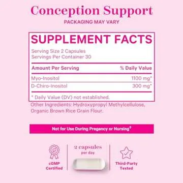 Pink Stork Myo-Inositol & D-Chiro Inositol: 3.6:1 Blend to Support Fertility, Hormone Balance for Women - Ovarian Function, Ovulation, Conception, and Period Support Supplement - 60 Capsules