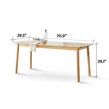 Livinia Aslan 70.9" Malaysian Oak Rectangular Wooden Dining Table/Large Solid Wood Kitchen Desk (Nat...