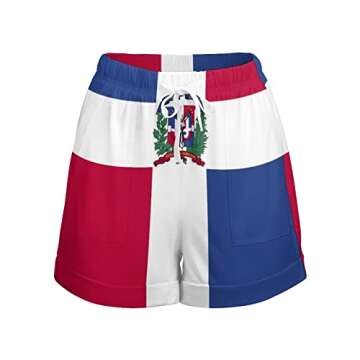 Elegant Casual Dominican Flag High Waist Loose Shorts for Women Girl's Summer Sun Beach M
