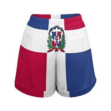 Elegant Casual Dominican Flag High Waist Loose Shorts for Women Girl's Summer Sun Beach M