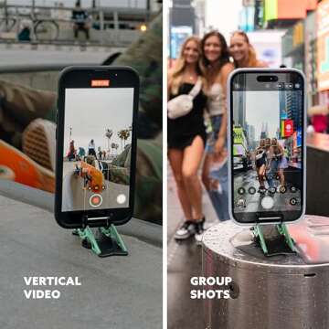 GEOMETRICAL Pocket Tripod Pro - Foldable Credit-Card-Size Phone Stand, Compatible with iPhone & Android - Carbon Fiber Legs & Adjustable tilt Angle for Mobile Photography (Jasper Green Universal Kit)