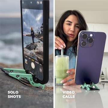GEOMETRICAL Pocket Tripod Pro - Foldable Credit-Card-Size Phone Stand, Compatible with iPhone & Android - Carbon Fiber Legs & Adjustable tilt Angle for Mobile Photography (Jasper Green Universal Kit)