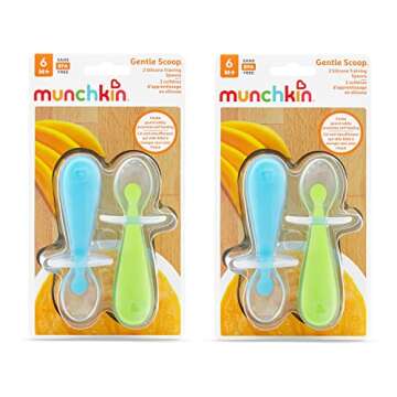 Munchkin® Silicone Scoop™ Trainer Spoons with Choke Guard for Baby Led Weaning, 4 Count, Blue/Green