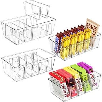 Puricon 4 Pack Pantry Organization and Storage Bins with Removable Dividers
