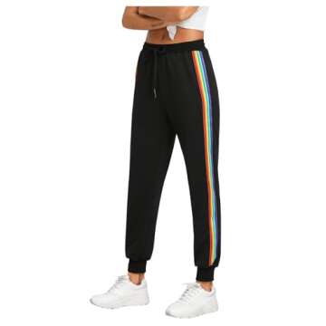 SweatyRocks Women's Drawstring Waist Striped Side Jogger Sweatpants with Pockets,Black,Large