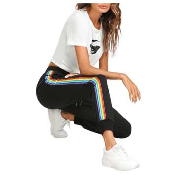 SweatyRocks Women's Drawstring Waist Striped Side Jogger Sweatpants with Pockets,Black,Large