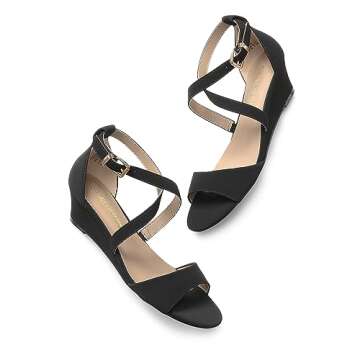 DREAM PAIRS Women's Low Wedge Sandals Ankle Strap Heel Sandal Open Toe Dress Summer Shoes,Size 9,Black/Nubuck,Jones