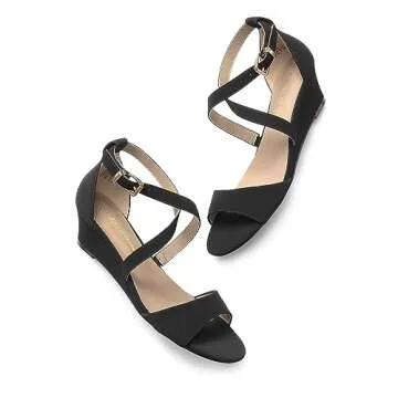 DREAM PAIRS Women's Low Wedge Sandals Ankle Strap Heel Sandal Open Toe Dress Summer Shoes,Size 9,Black/Nubuck,Jones