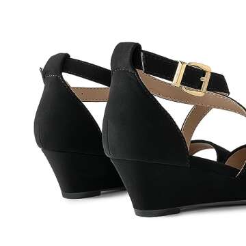 DREAM PAIRS Women's Low Wedge Sandals Ankle Strap Heel Sandal Open Toe Dress Summer Shoes,Size 9,Black/Nubuck,Jones