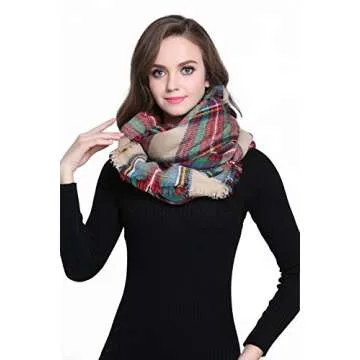 Buttons and Pleats Women Plaid Blanket Shawl Scarf for Fashion Wear & Winter