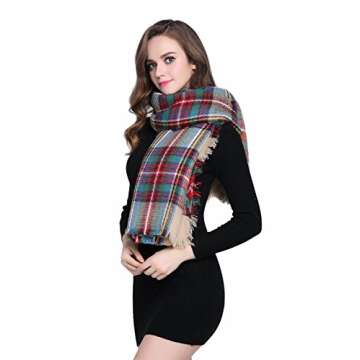 Buttons and Pleats Women Plaid Blanket Shawl Scarf for Fashion Wear & Winter