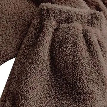 ZAFUL Women's Fuzzy Lounge Casual Pajamas Sets Long Sleeve Fleece Pullover and Pants Set Fluffy Loungewear Sleepwear Brown