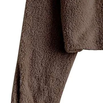 ZAFUL Women's Fuzzy Lounge Casual Pajamas Sets Long Sleeve Fleece Pullover and Pants Set Fluffy Loungewear Sleepwear Brown