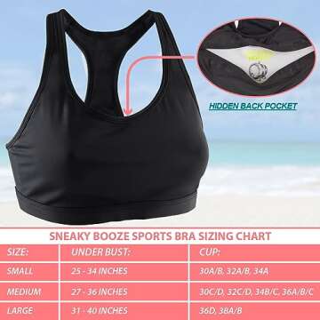 Sneaky Booze Sports Bra Hidden Flask Pouch for Women Portable 25oz Undetectable Alcohol Bag Concealable Plastic Wine Liquor Body Flasks Disguised Leak Proof Travel Bags for Cruise Concert (Small)