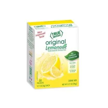TRUE LEMON Original Lemonade Drink Mix| Made from Real Lemon | No Preservatives, No Artificial Sweeteners, Gluten Free | Water Flavor Packets & Water Enhancer with Stevia 30 Count (Pack of 1)