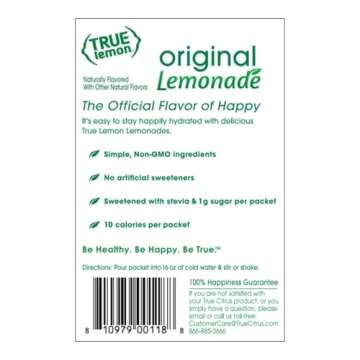 TRUE LEMON Original Lemonade Drink Mix| Made from Real Lemon | No Preservatives, No Artificial Sweeteners, Gluten Free | Water Flavor Packets & Water Enhancer with Stevia 30 Count (Pack of 1)