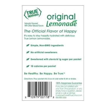 TRUE LEMON Original Lemonade Drink Mix| Made from Real Lemon | No Preservatives, No Artificial Sweeteners, Gluten Free | Water Flavor Packets & Water Enhancer with Stevia 30 Count (Pack of 1)
