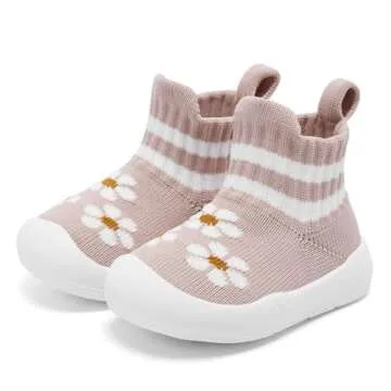 Engtoy Baby Shoes Baby Sock Shoes Baby Walking Shoes Infant Non-Slip Breathable Slippers with Soft Rubber Sole Baby Boys Girls Slip On Sneakers Pink Flower
