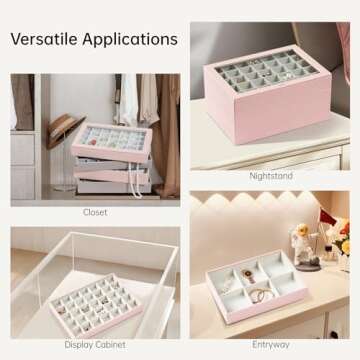 VEE&CO. jewelry organizer stackable jewelry tray,Drawer Display jewelry box,for Necklace Rings Bracele earring organizer,women jewelry organizers and storage,35 Grid Pink