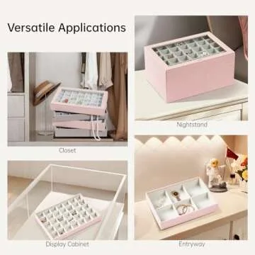 VEE&CO. jewelry organizer stackable jewelry tray,Drawer Display jewelry box,for Necklace Rings Bracele earring organizer,women jewelry organizers and storage,35 Grid Pink
