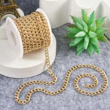 Pandahall 16.4 Feet Aluminum Curb Chains 7x5x1.5mm Golden Metal Craft Chains Unwelded Jewelry Link Chains for Jewelry Making Necklace Bracelet