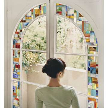 Artscape Montage | Window Privacy Film Stained Glass Pattern | Non-Adhesive & UV Protection | Easy t...