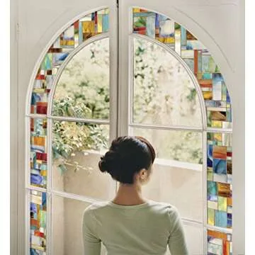 Artscape Montage | Window Privacy Film | Non-Adhesive Stained Glass Pattern | UV Protection | 24 x 3...