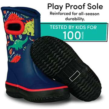 Lone Cone Insulating All Weather MudBoots for Toddlers and Kids - Warm Neoprene Boots for Snow, Rain, and Muck - Puddle-a-Saurus Dinosaur, 10 Toddler