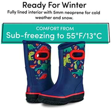 Lone Cone Insulating All Weather MudBoots for Toddlers and Kids - Warm Neoprene Boots for Snow, Rain, and Muck - Puddle-a-Saurus Dinosaur, 10 Toddler