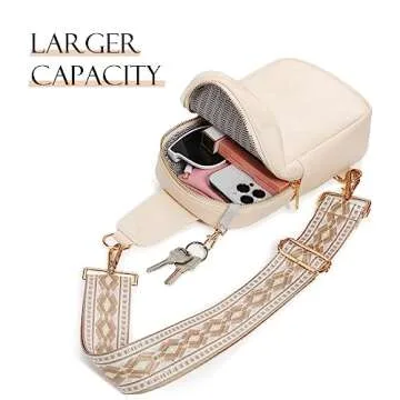 MoKo Vegan Leather Sling Bag - Small Trendy Casual Adjustable Detachable Shoulder Strap Crossbody Bags for Women and Men Daily Hiking Travel, Beige