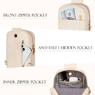 MoKo Vegan Leather Sling Bag - Small Trendy Casual Adjustable Detachable Shoulder Strap Crossbody Bags for Women and Men Daily Hiking Travel, Beige