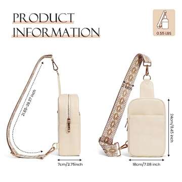 MoKo Vegan Leather Sling Bag - Small Trendy Casual Adjustable Detachable Shoulder Strap Crossbody Bags for Women and Men Daily Hiking Travel, Beige
