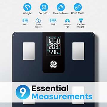 GE Smart Scale for Body Weight and Fat Percentage with All-in-one LCD Display, Digital Bathroom Weight Scales Bluetooth Body Composition Analyzer, Accurate Weighing, 396 lbs