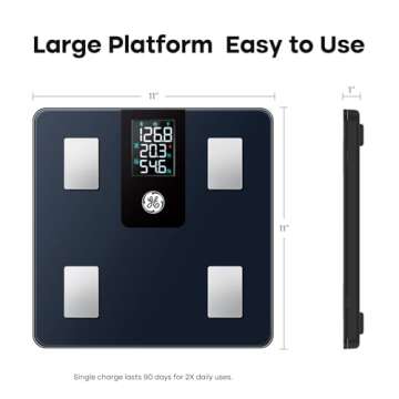 GE Smart Scale for Body Weight and Fat Percentage with All-in-one LCD Display, Digital Bathroom Weight Scales Bluetooth Body Composition Analyzer, Accurate Weighing, 396 lbs